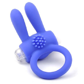 Anillo vibrador de silicona de color Azul con estimulador de clítoris en forma de conejo